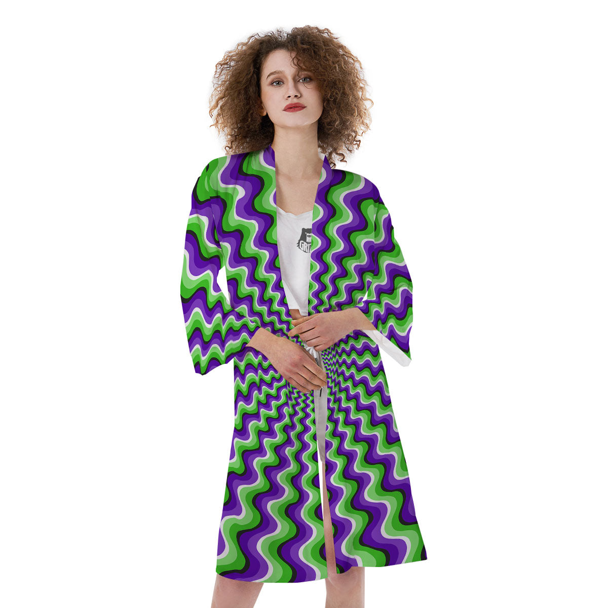 Moving Illusion Optical Green Explosion Kimono-grizzshop