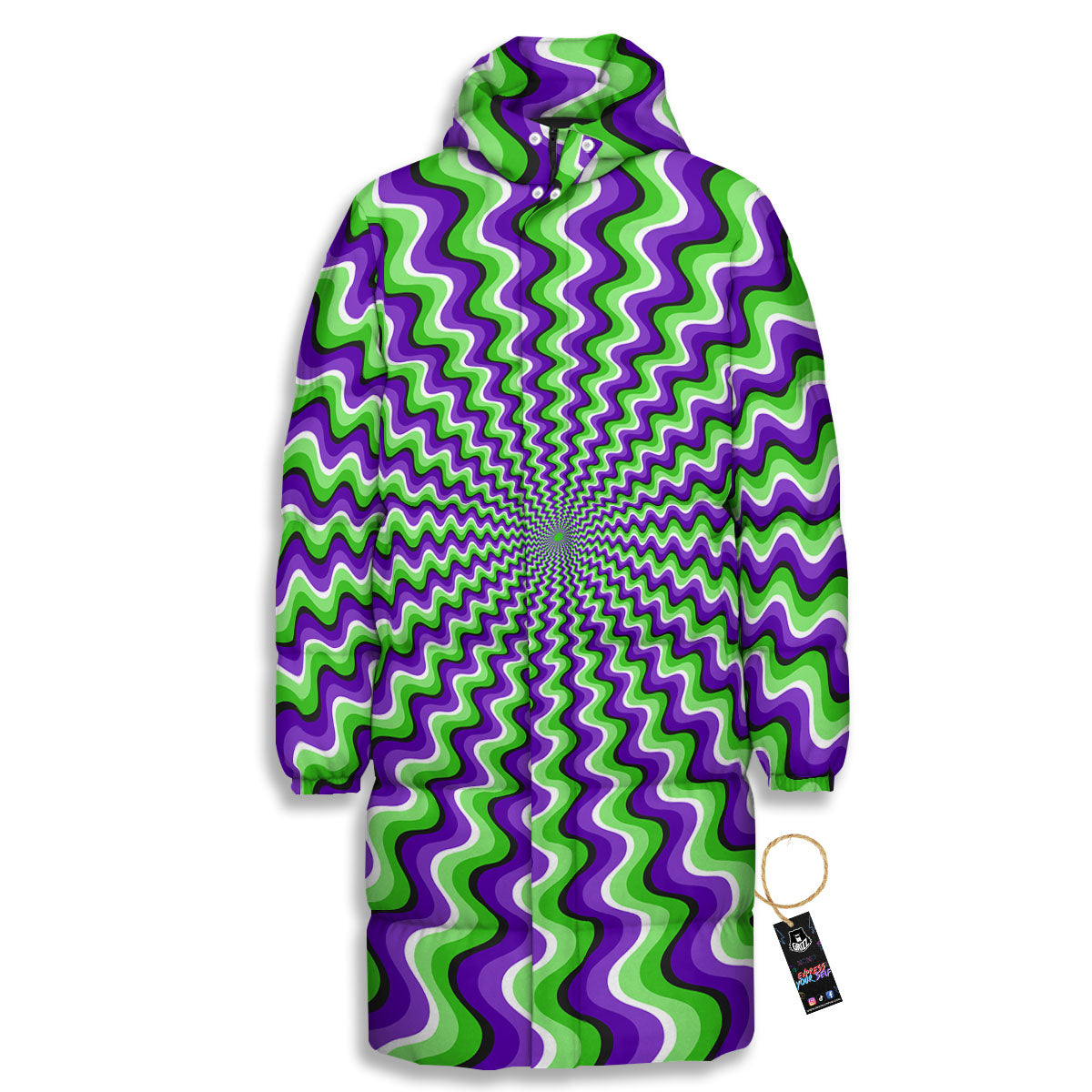 Moving Illusion Optical Green Explosion Long Down Jacket-grizzshop