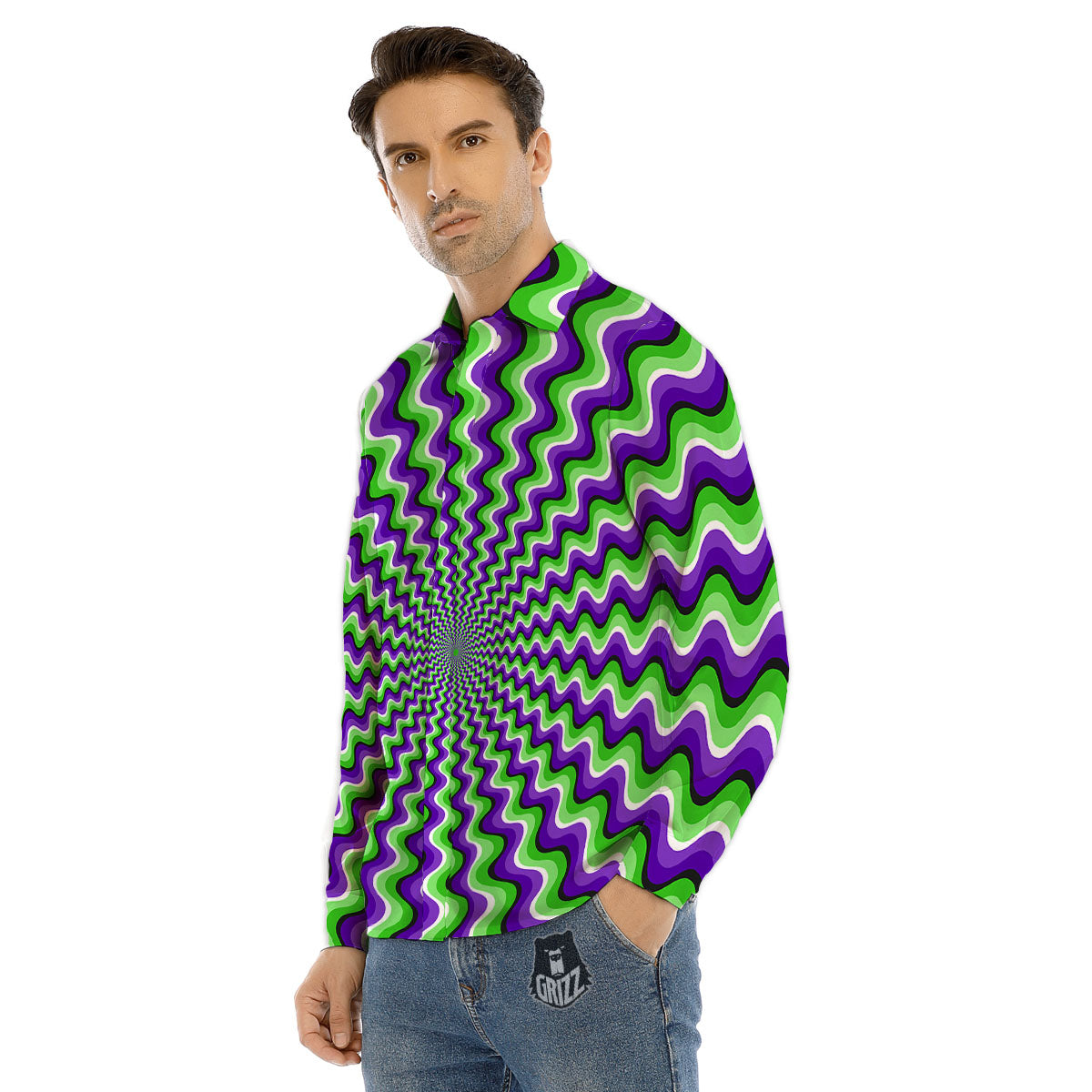 Moving Illusion Optical Green Explosion Men's Dress Shirts-grizzshop