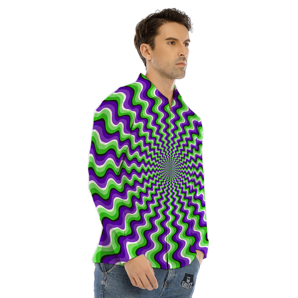 Moving Illusion Optical Green Explosion Men's Dress Shirts-grizzshop