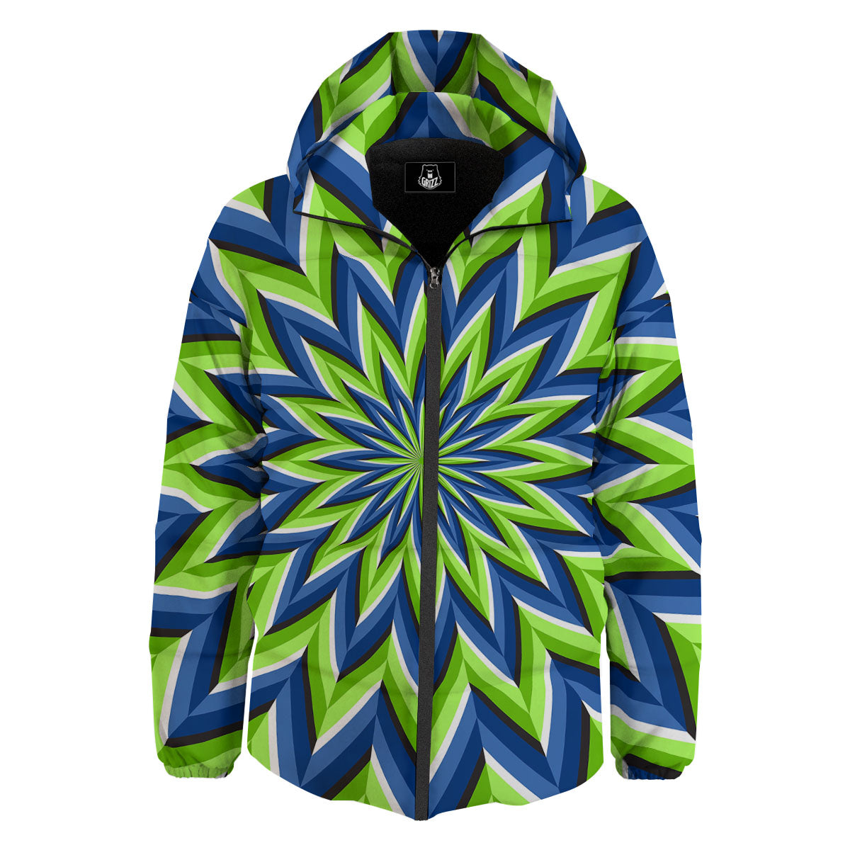 Moving Illusion Optical Green Flower Down Jacket-grizzshop