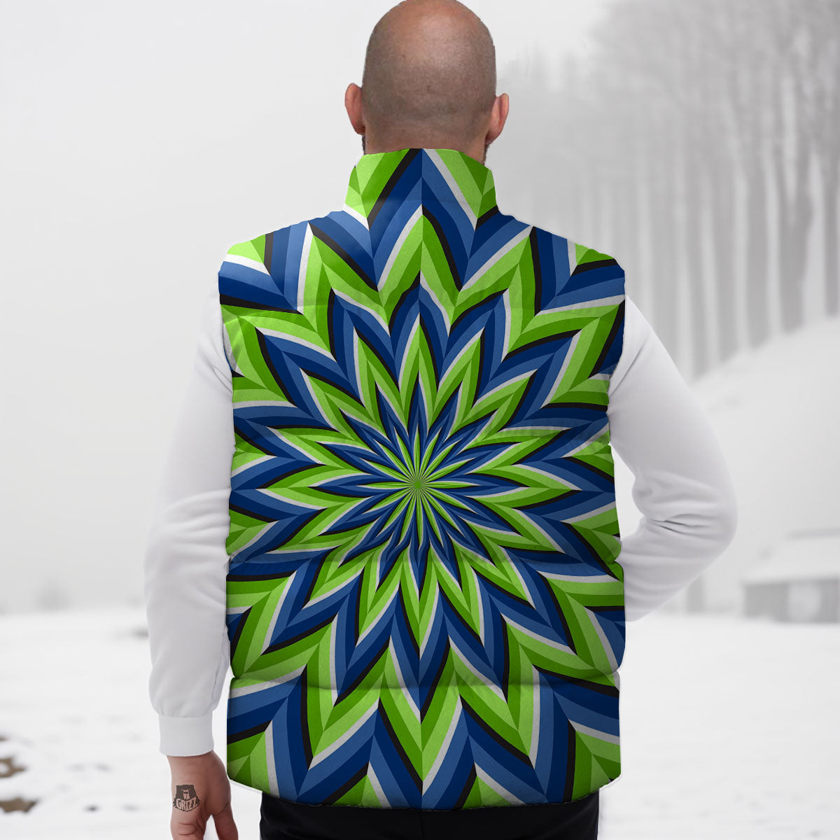 Moving Illusion Optical Green Flower Down Vest-grizzshop