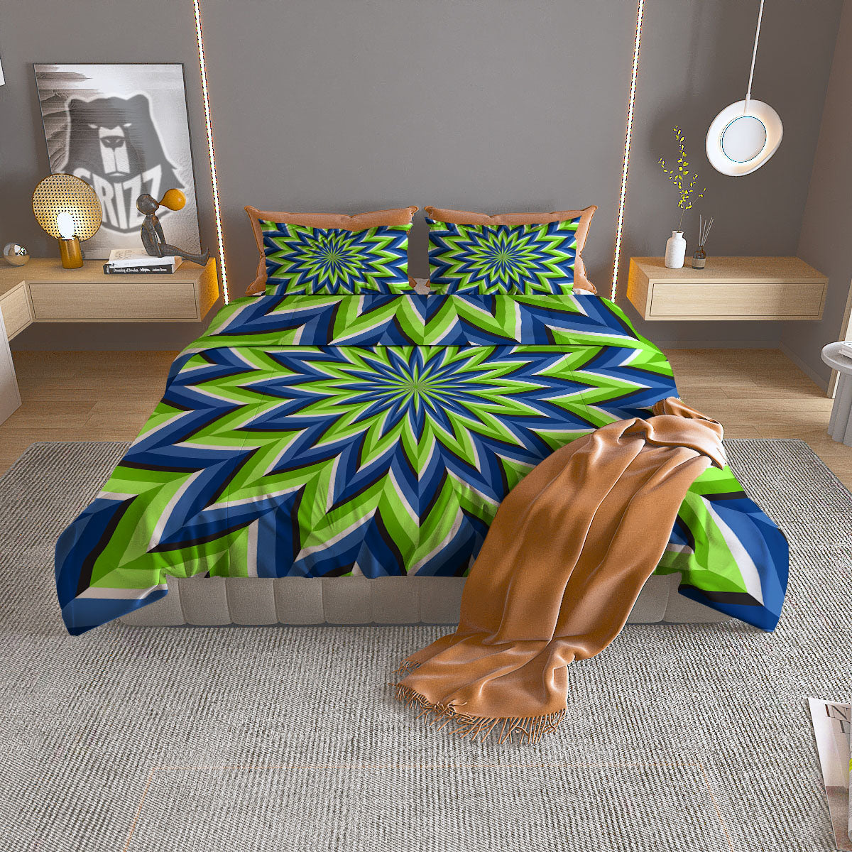Moving Illusion Optical Green Flower Duvet Cover Bedding Set-grizzshop