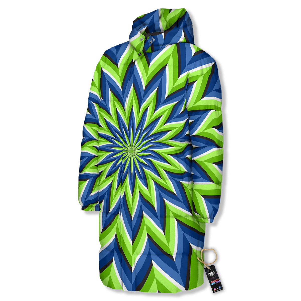Moving Illusion Optical Green Flower Long Down Jacket-grizzshop