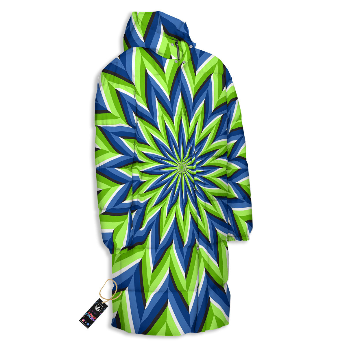 Moving Illusion Optical Green Flower Long Down Jacket-grizzshop