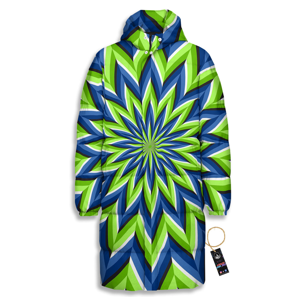 Moving Illusion Optical Green Flower Long Down Jacket-grizzshop