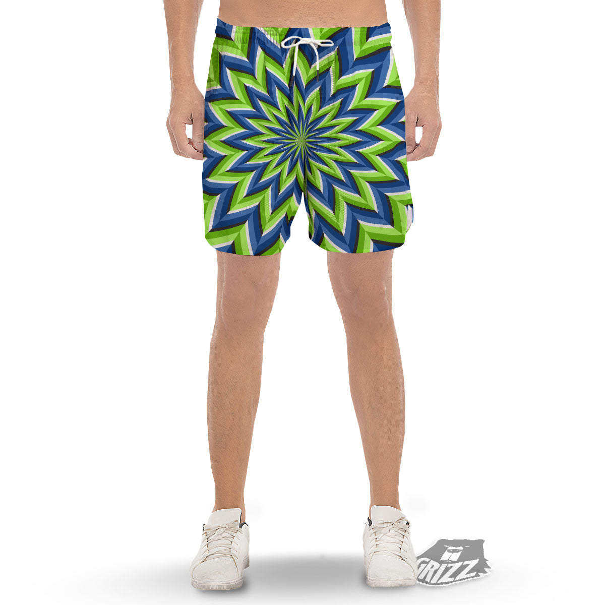 Moving Illusion Optical Green Flower Men's Gym Shorts-grizzshop