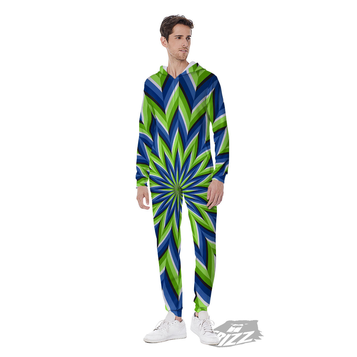Moving Illusion Optical Green Flower Men's Jumpsuit-grizzshop