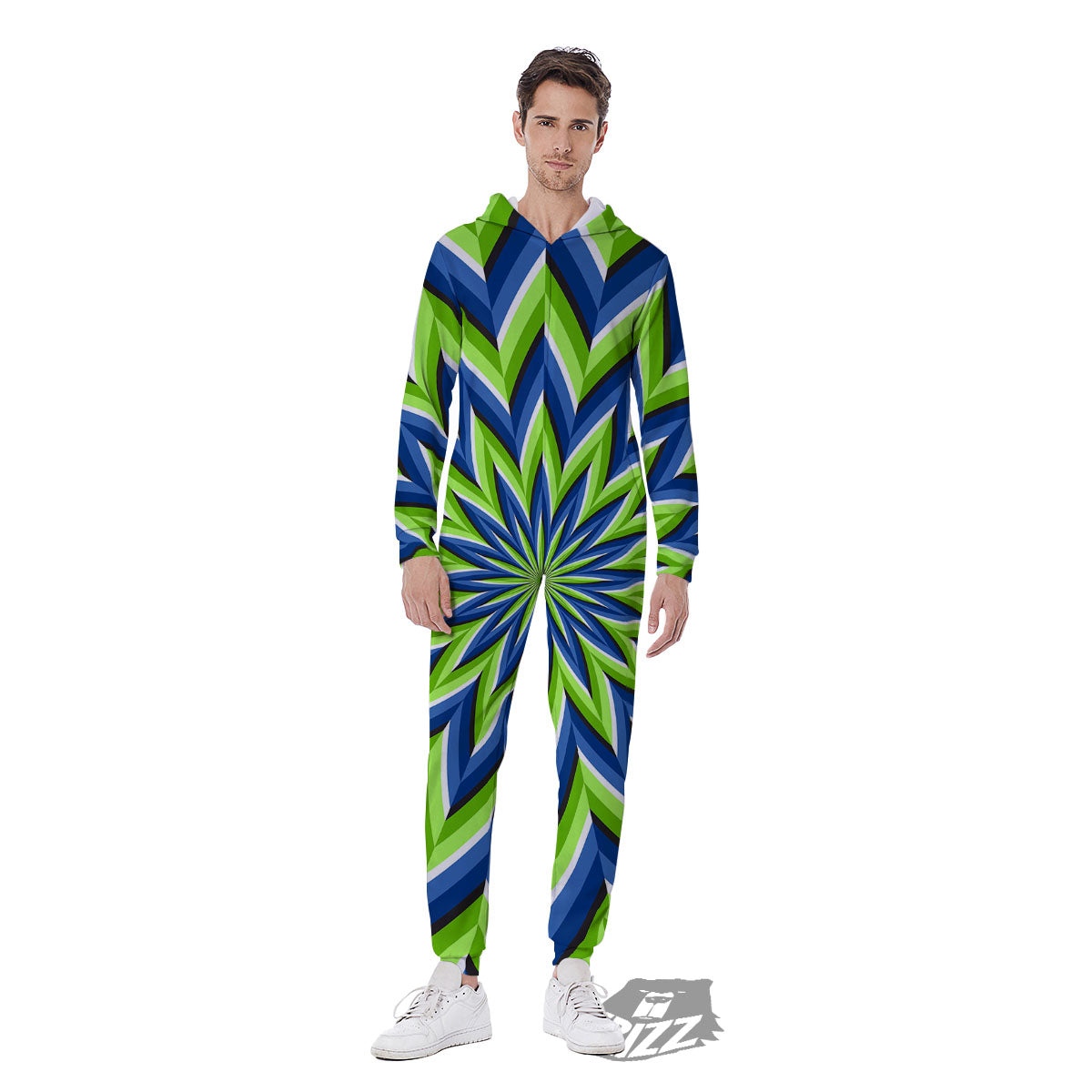 Moving Illusion Optical Green Flower Men's Jumpsuit-grizzshop