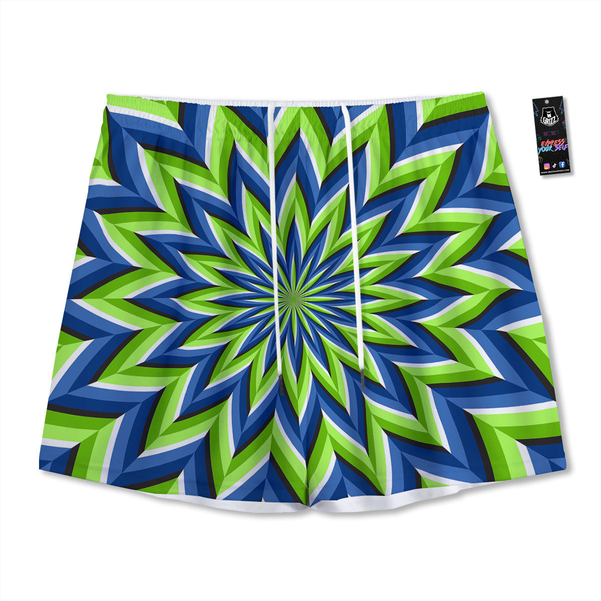 Moving Illusion Optical Green Flower Mesh Shorts-grizzshop