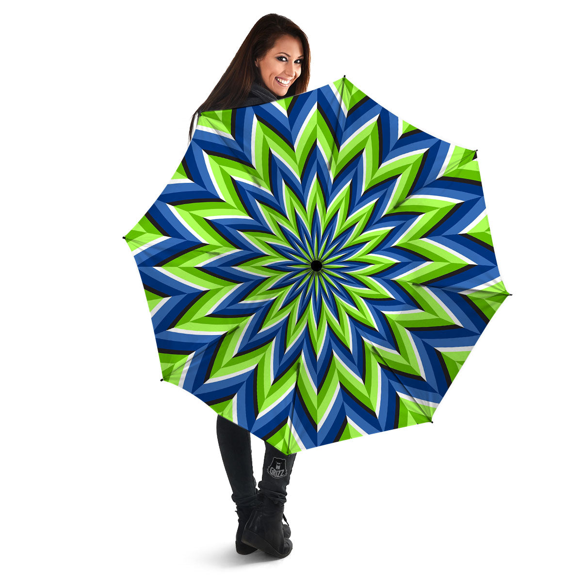 Moving Illusion Optical Green Flower Umbrella-grizzshop