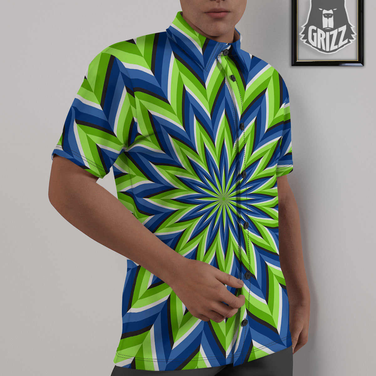 Moving Illusion Optical Green Flower Untucked Shirts-grizzshop