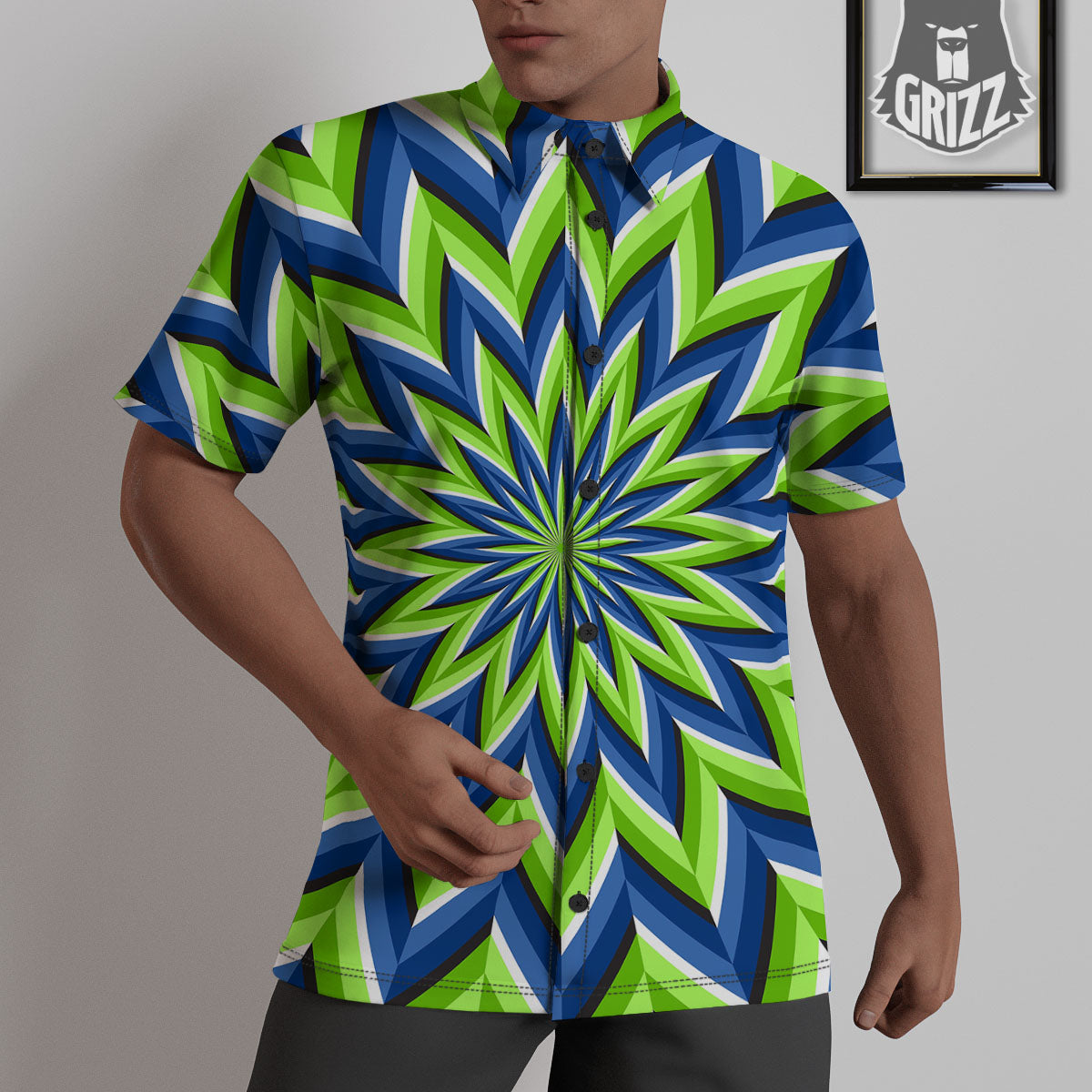 Moving Illusion Optical Green Flower Untucked Shirts-grizzshop