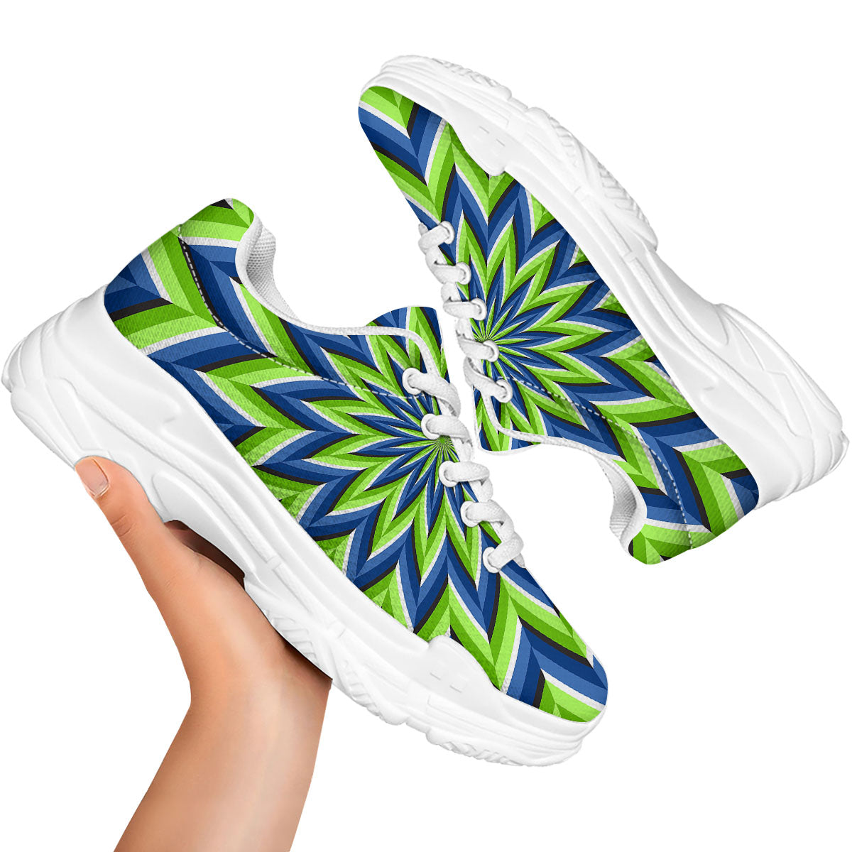 Moving Illusion Optical Green Flower White Chunky Shoes-grizzshop