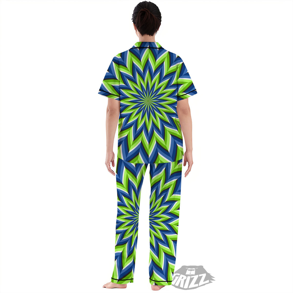 Moving Illusion Optical Green Flower Women's Pajamas Set-grizzshop