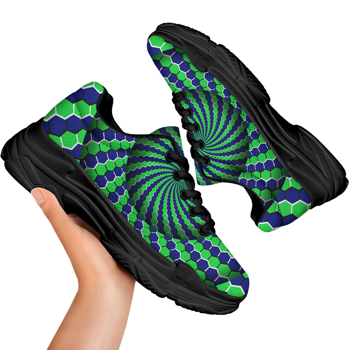Moving Illusion Optical Green Hive Black Chunky Shoes-grizzshop