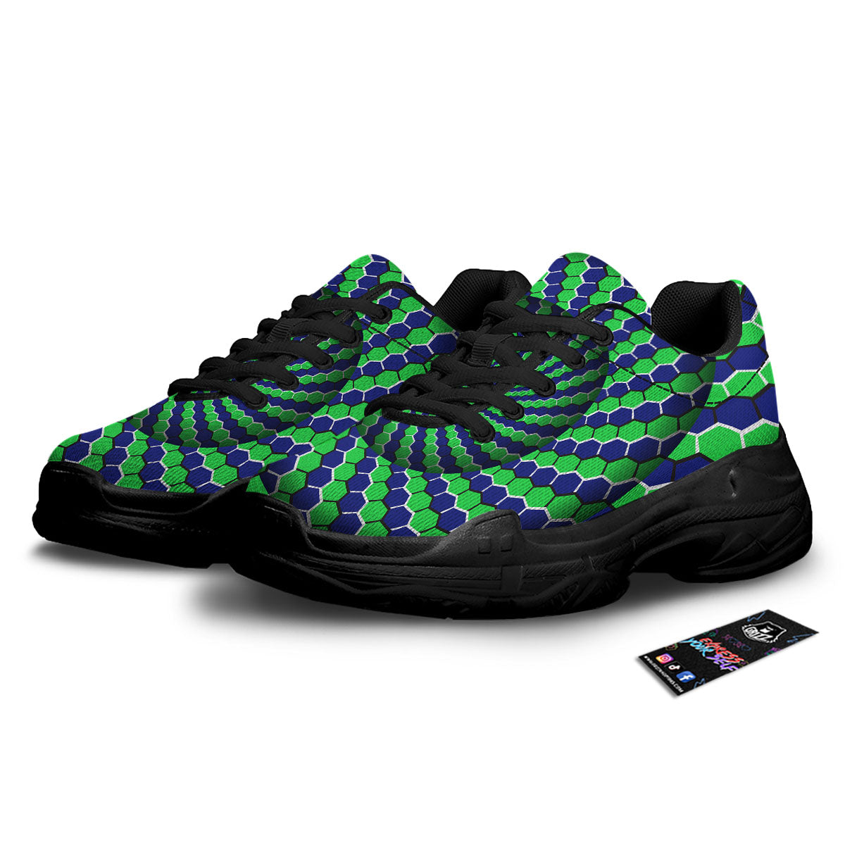 Moving Illusion Optical Green Hive Black Chunky Shoes-grizzshop