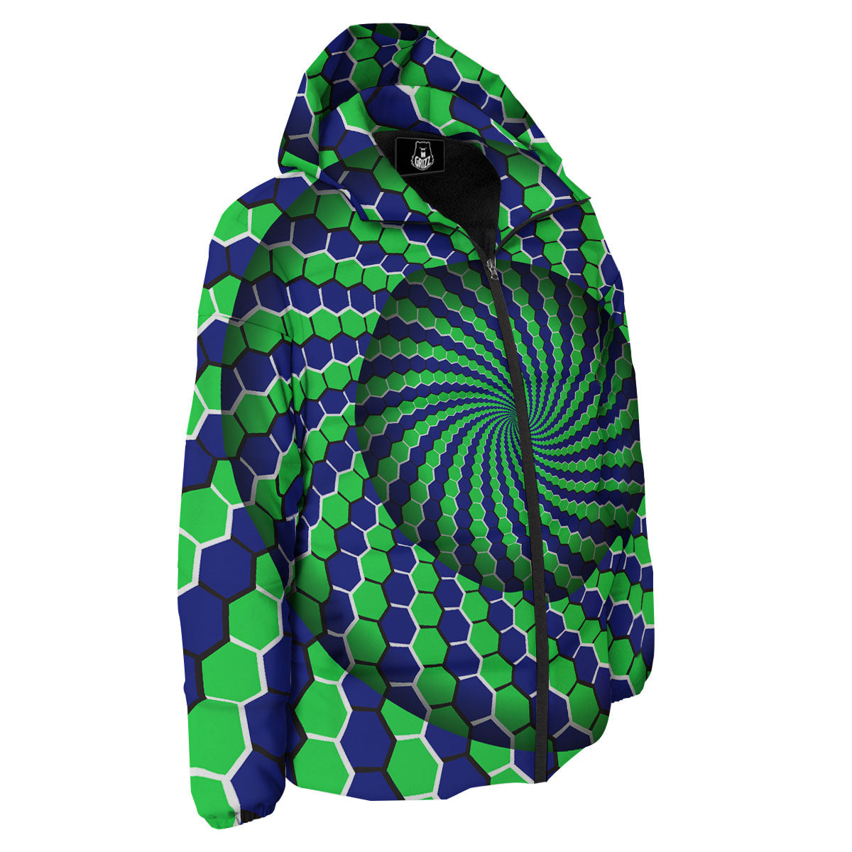 Moving Illusion Optical Green Hive Down Jacket-grizzshop