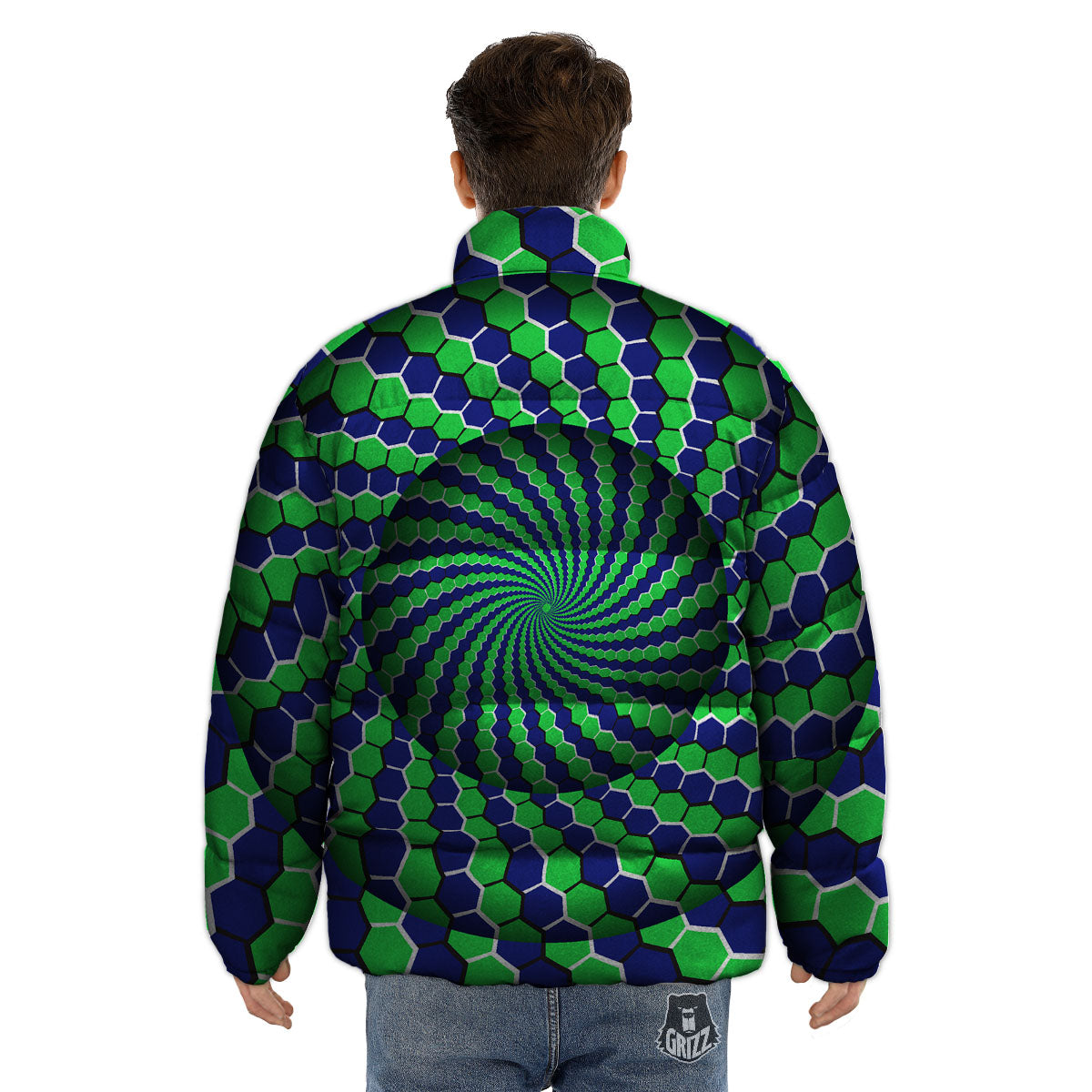 Moving Illusion Optical Green Hive Puffer Jacket-grizzshop