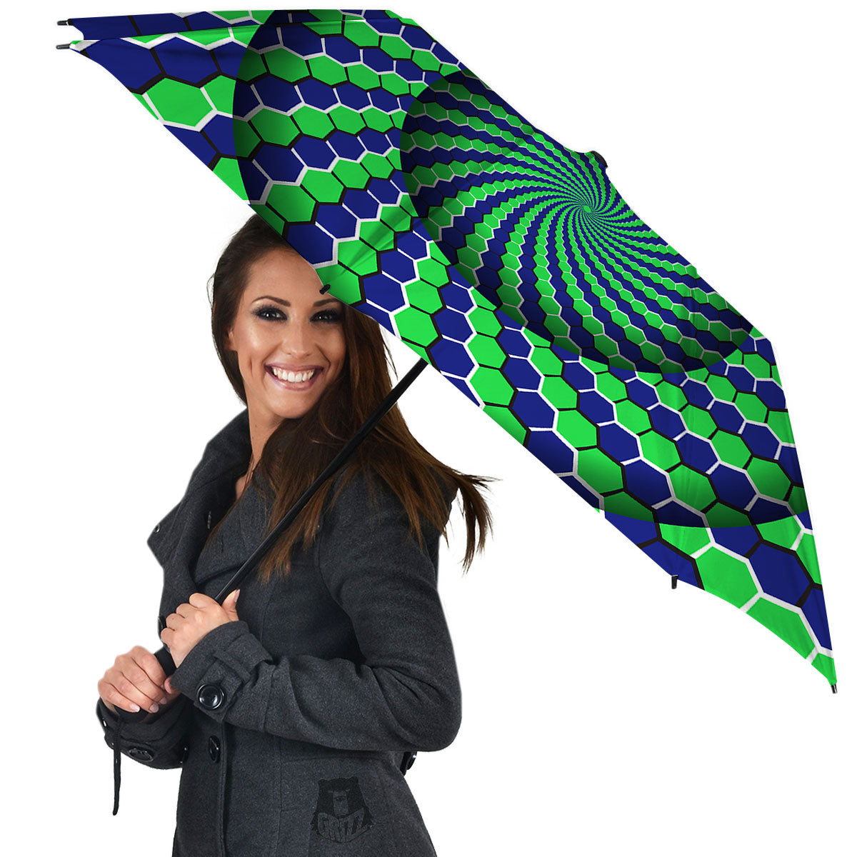 Moving Illusion Optical Green Hive Umbrella-grizzshop