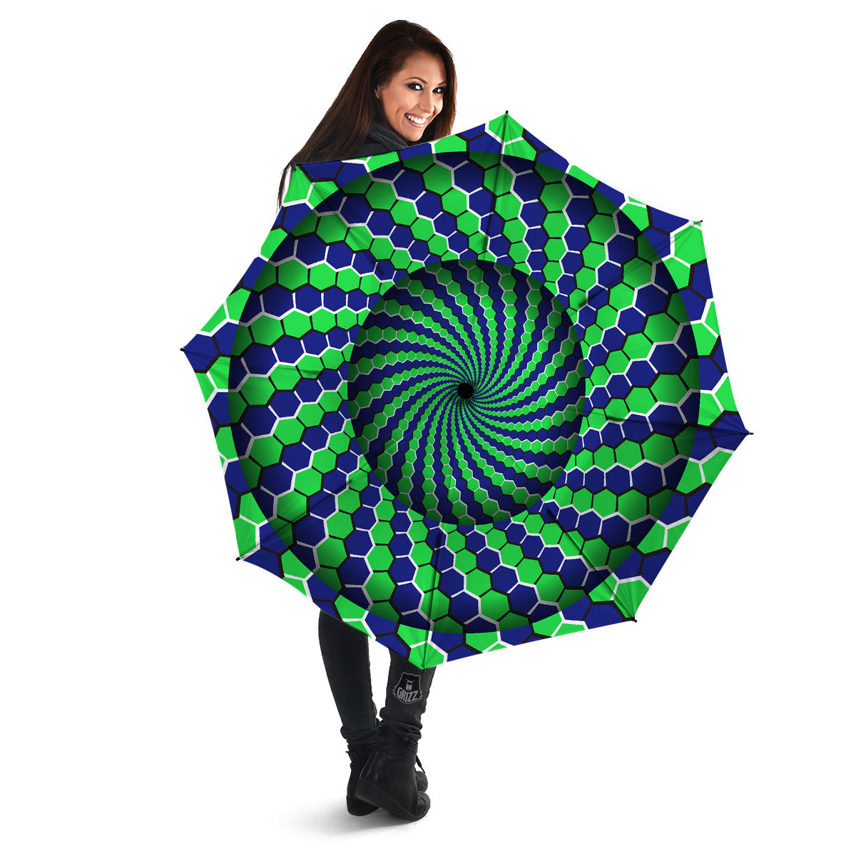 Moving Illusion Optical Green Hive Umbrella-grizzshop
