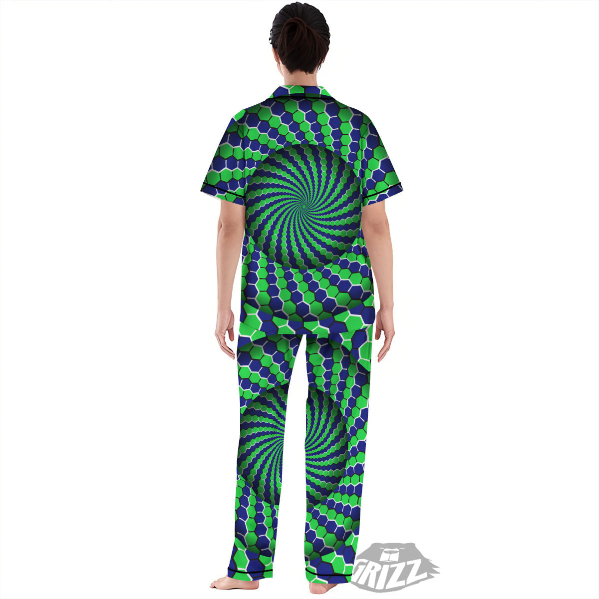 Moving Illusion Optical Green Hive Women's Pajamas Set-grizzshop