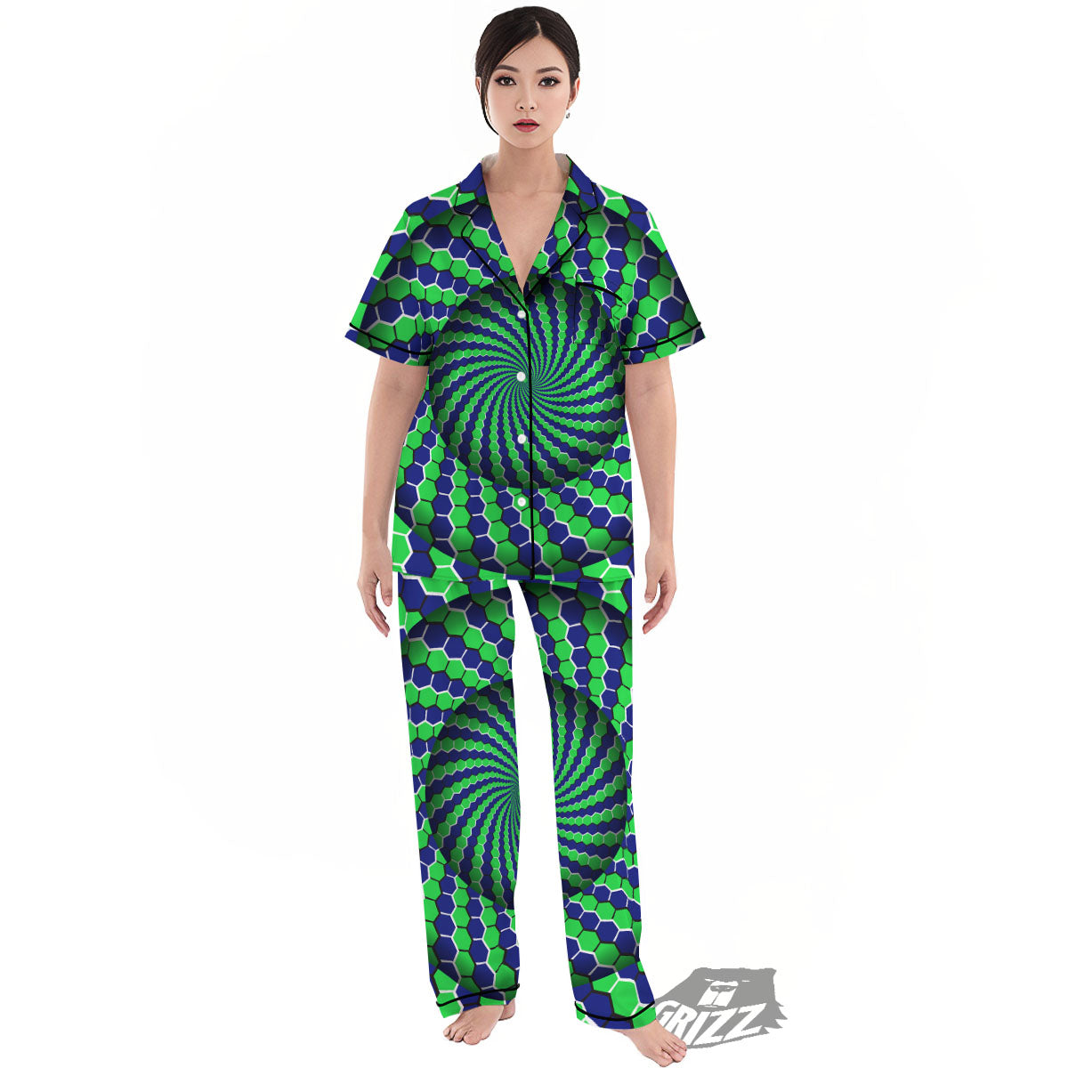 Moving Illusion Optical Green Hive Women's Pajamas Set-grizzshop