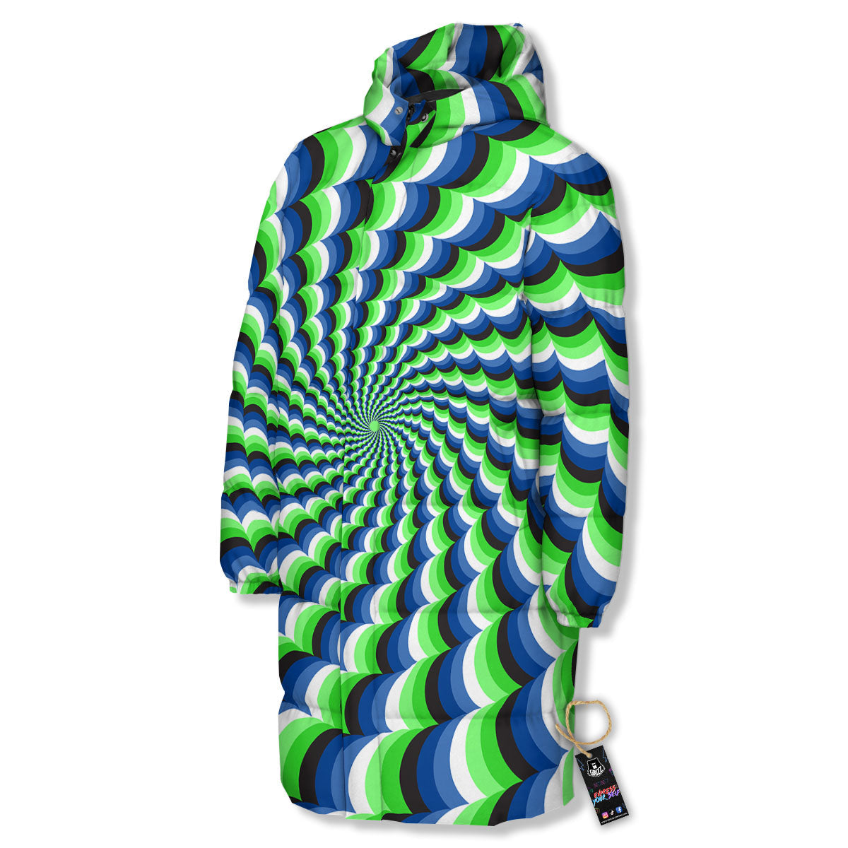 Moving Illusion Optical Green Long Down Jacket-grizzshop
