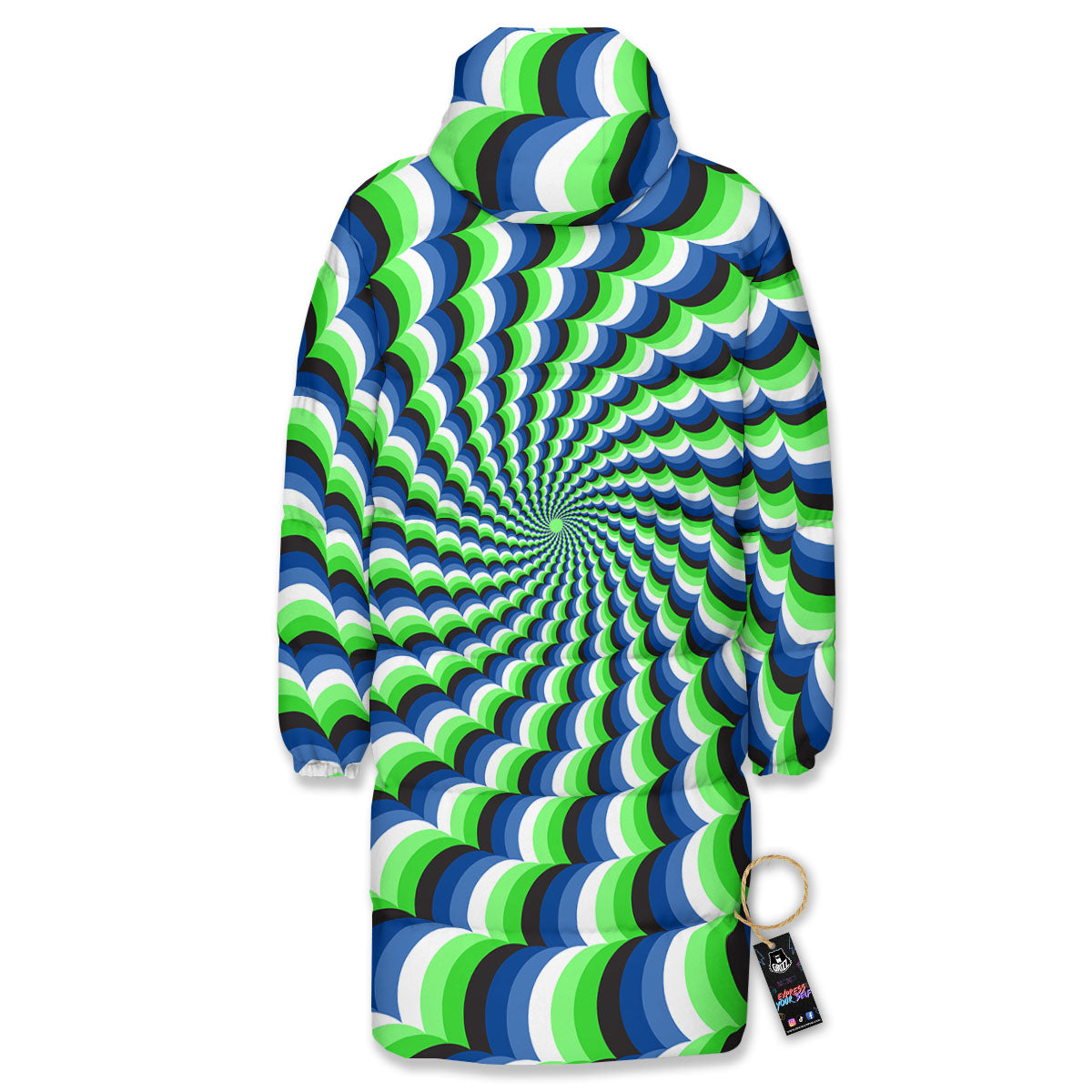 Moving Illusion Optical Green Long Down Jacket-grizzshop