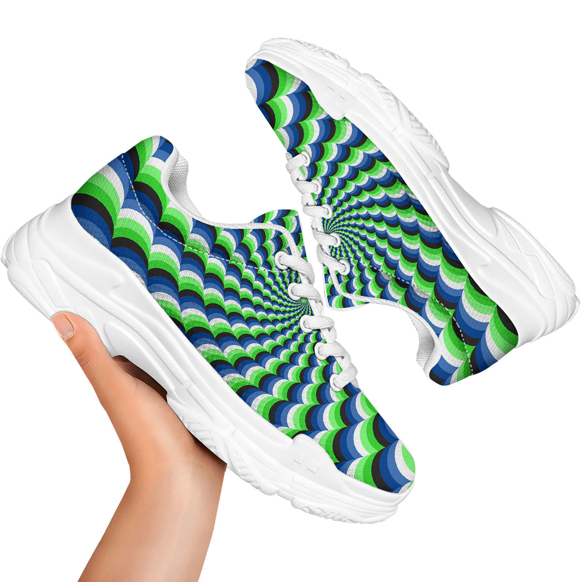 Moving Illusion Optical Green White Chunky Shoes-grizzshop