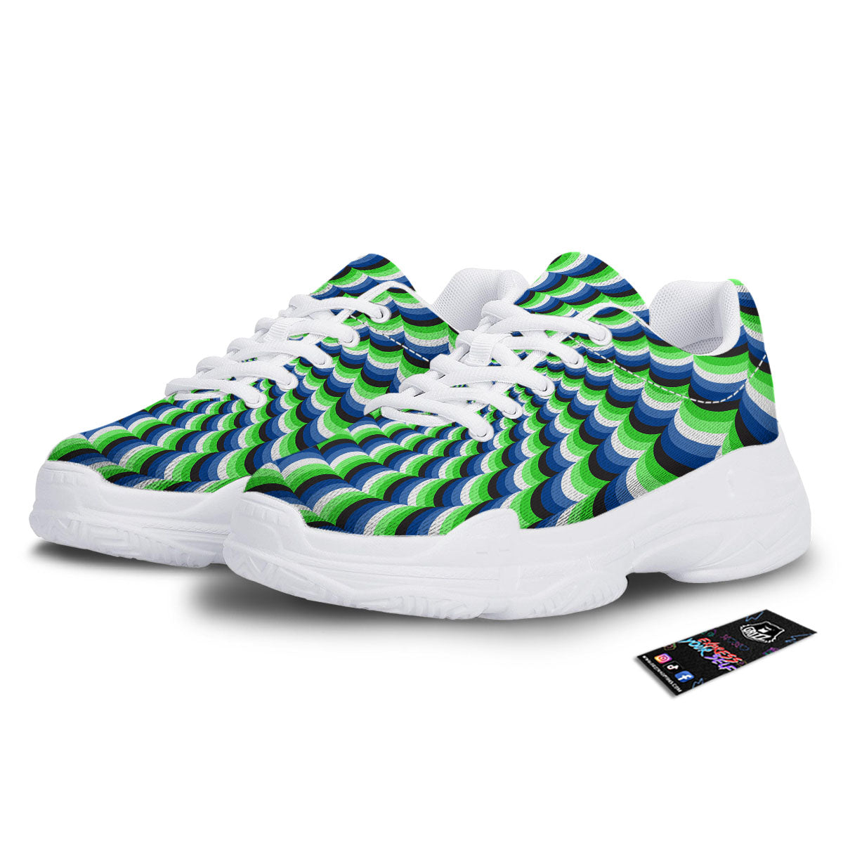 Moving Illusion Optical Green White Chunky Shoes-grizzshop