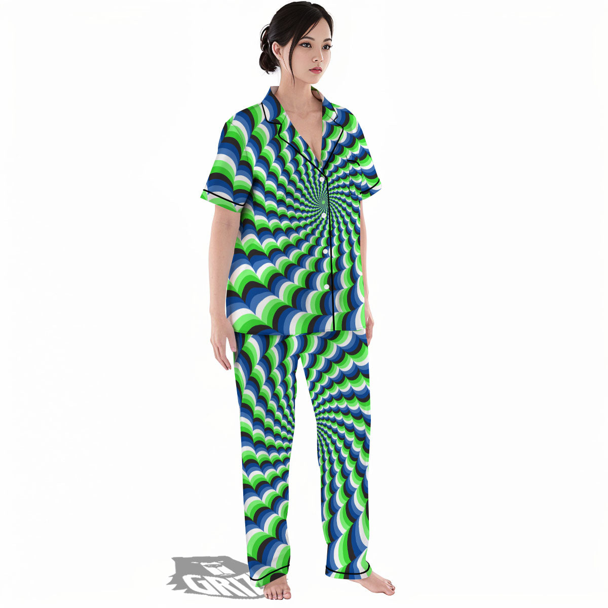 Moving Illusion Optical Green Women's Pajamas Set-grizzshop