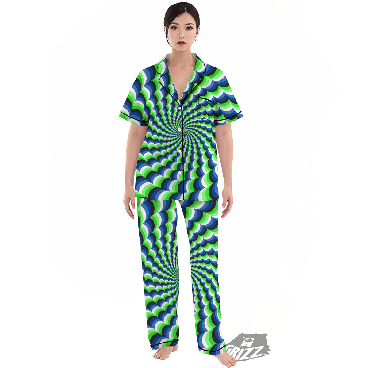 Moving Illusion Optical Green Women's Pajamas Set-grizzshop