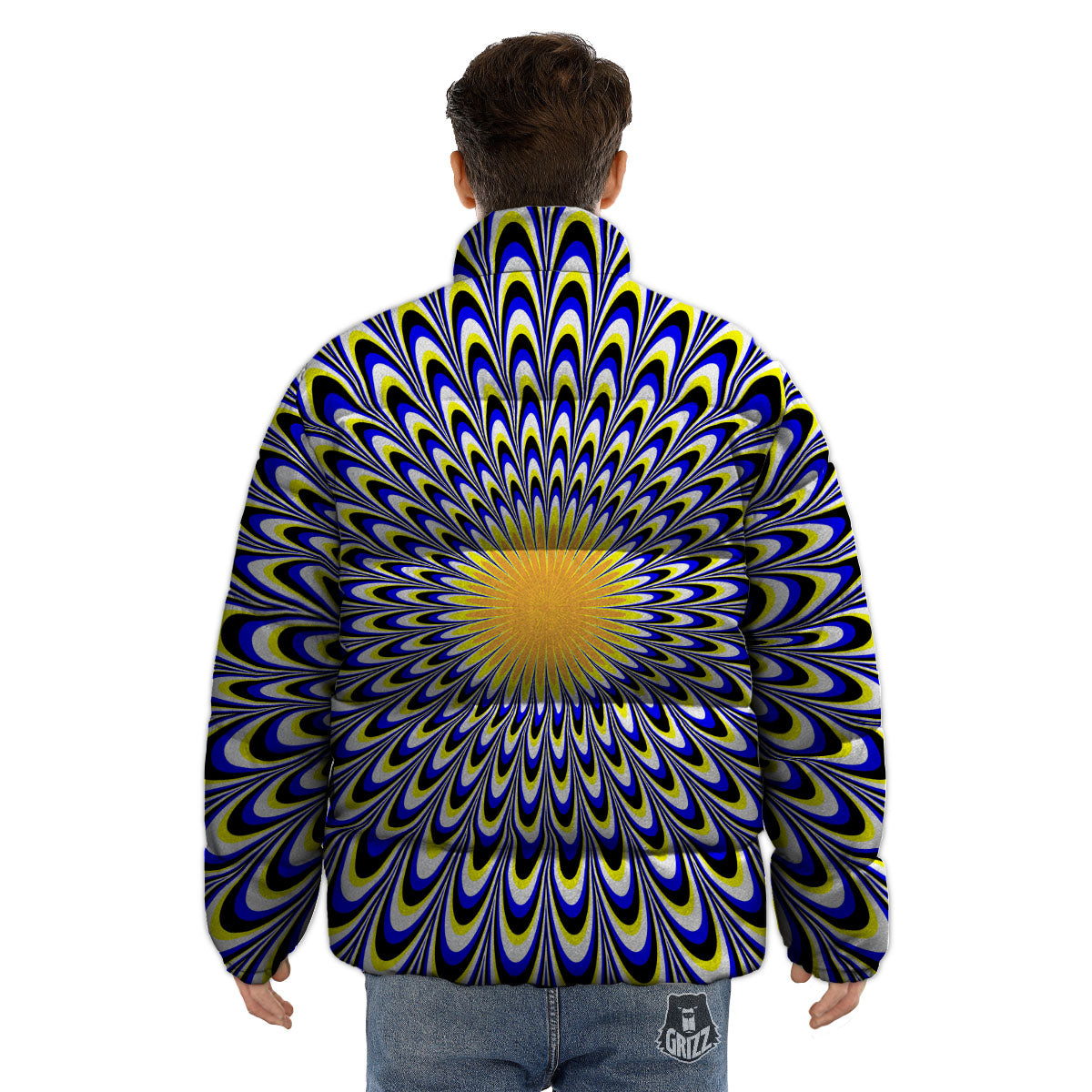 Moving Optical Blue Splashing Illusion Puffer Jacket-grizzshop