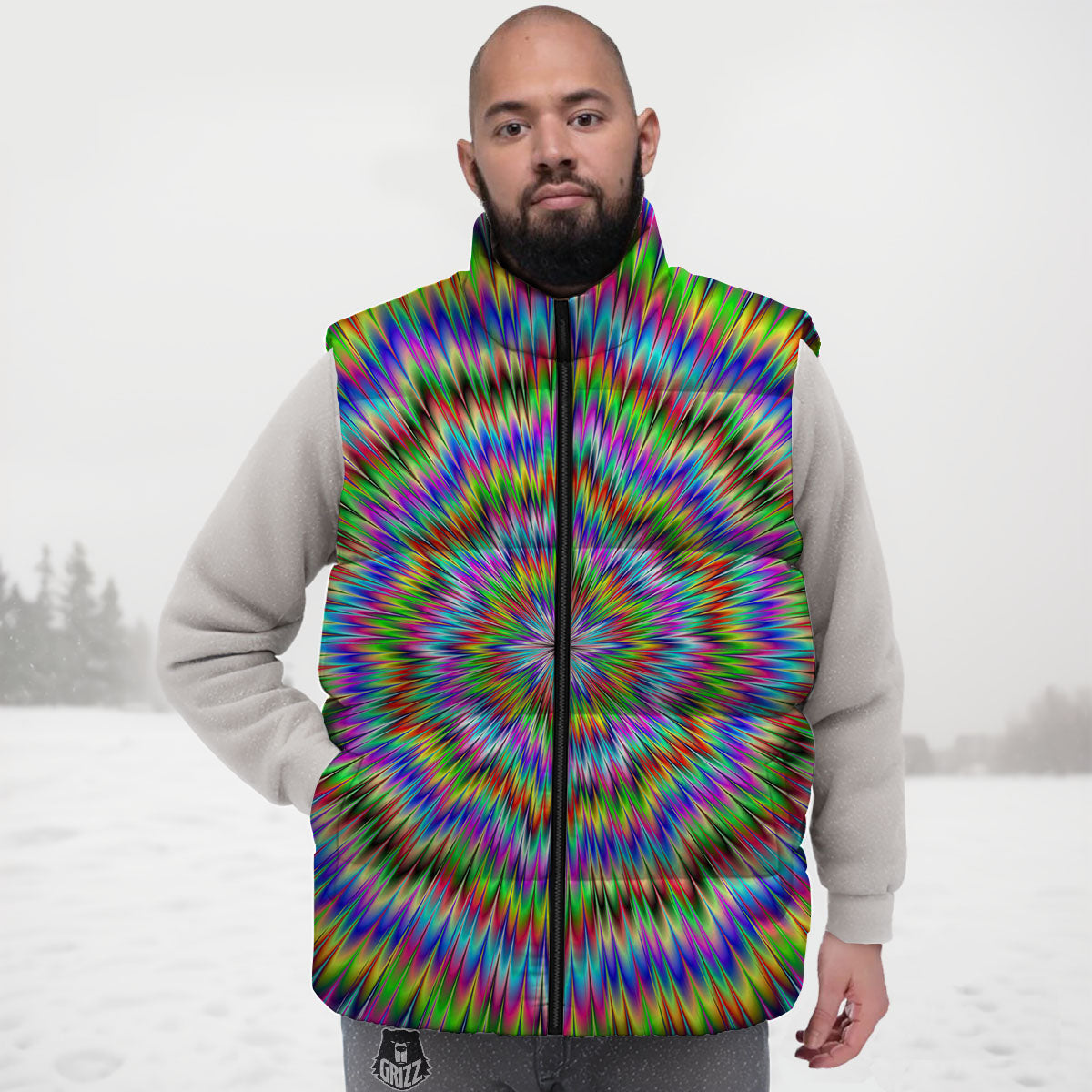 Moving Optical Illusion Abstract Dizzy Down Vest-grizzshop