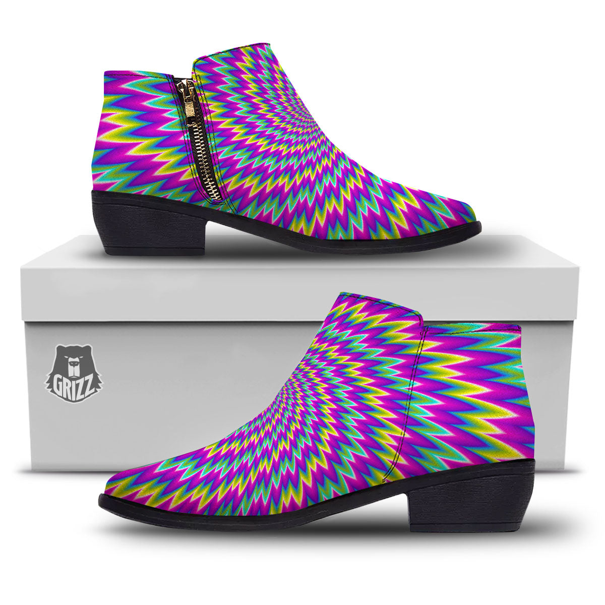 Moving Optical Illusion Abstract Spiral Ankle Boots-grizzshop