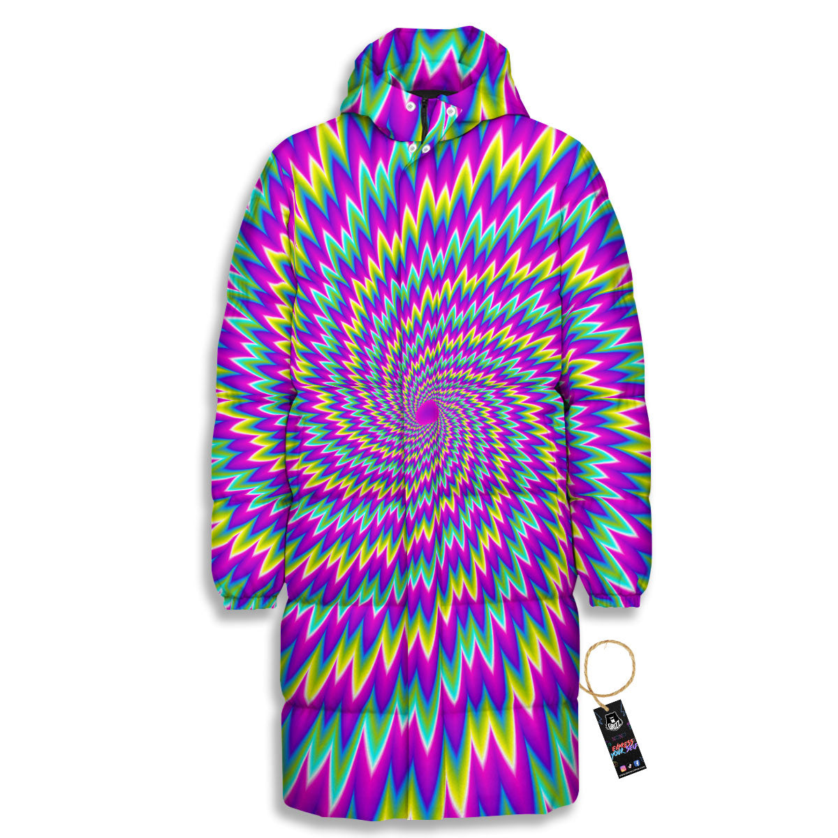 Moving Optical Illusion Abstract Spiral Long Down Jacket-grizzshop