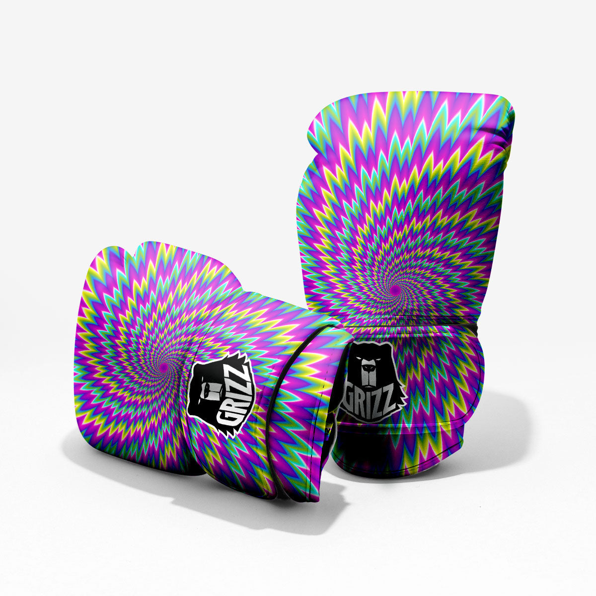 Moving Optical Yellow Spiral Illusion Boxing Gloves
