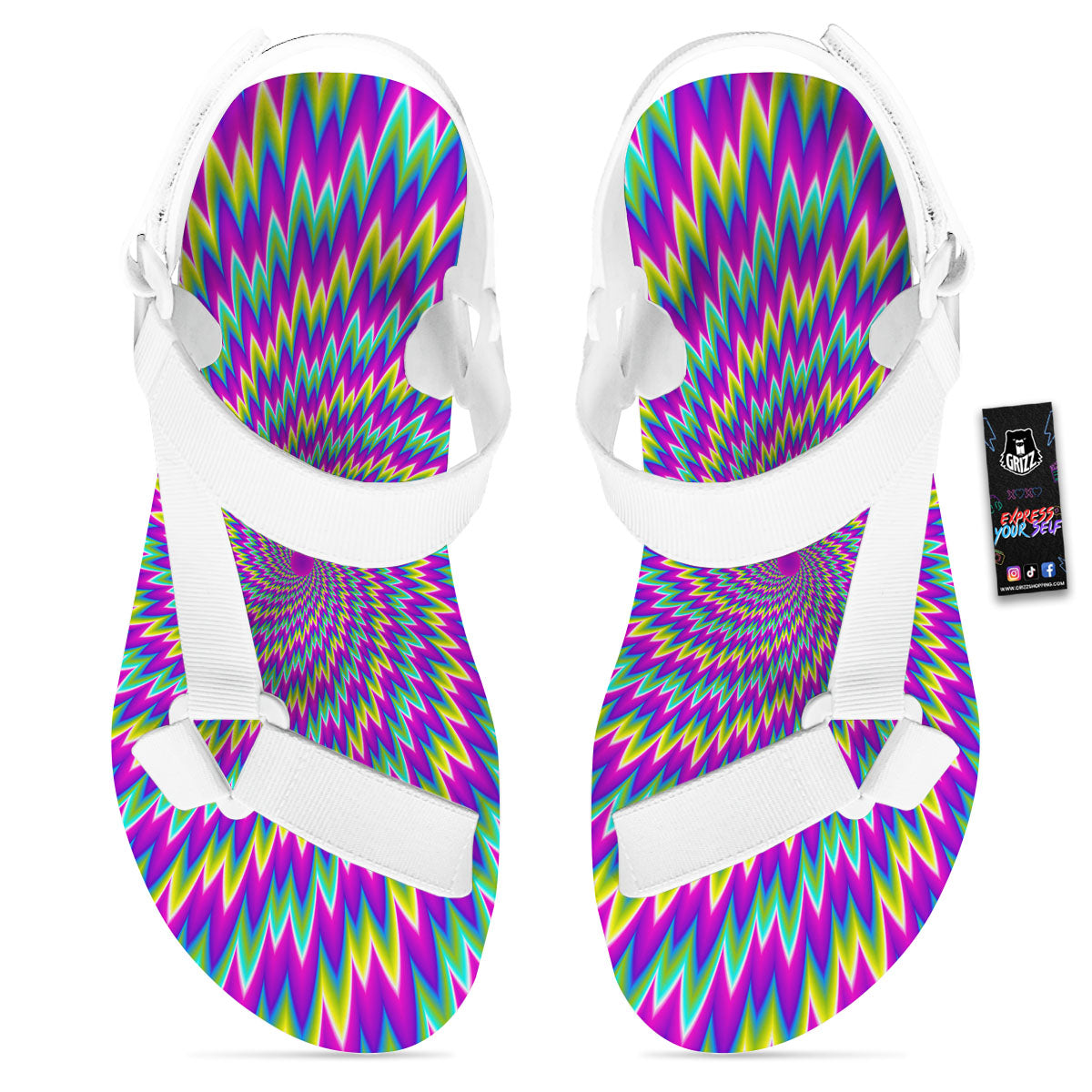 Moving Optical Illusion Abstract Spiral White Open Toe Sandals-grizzshop