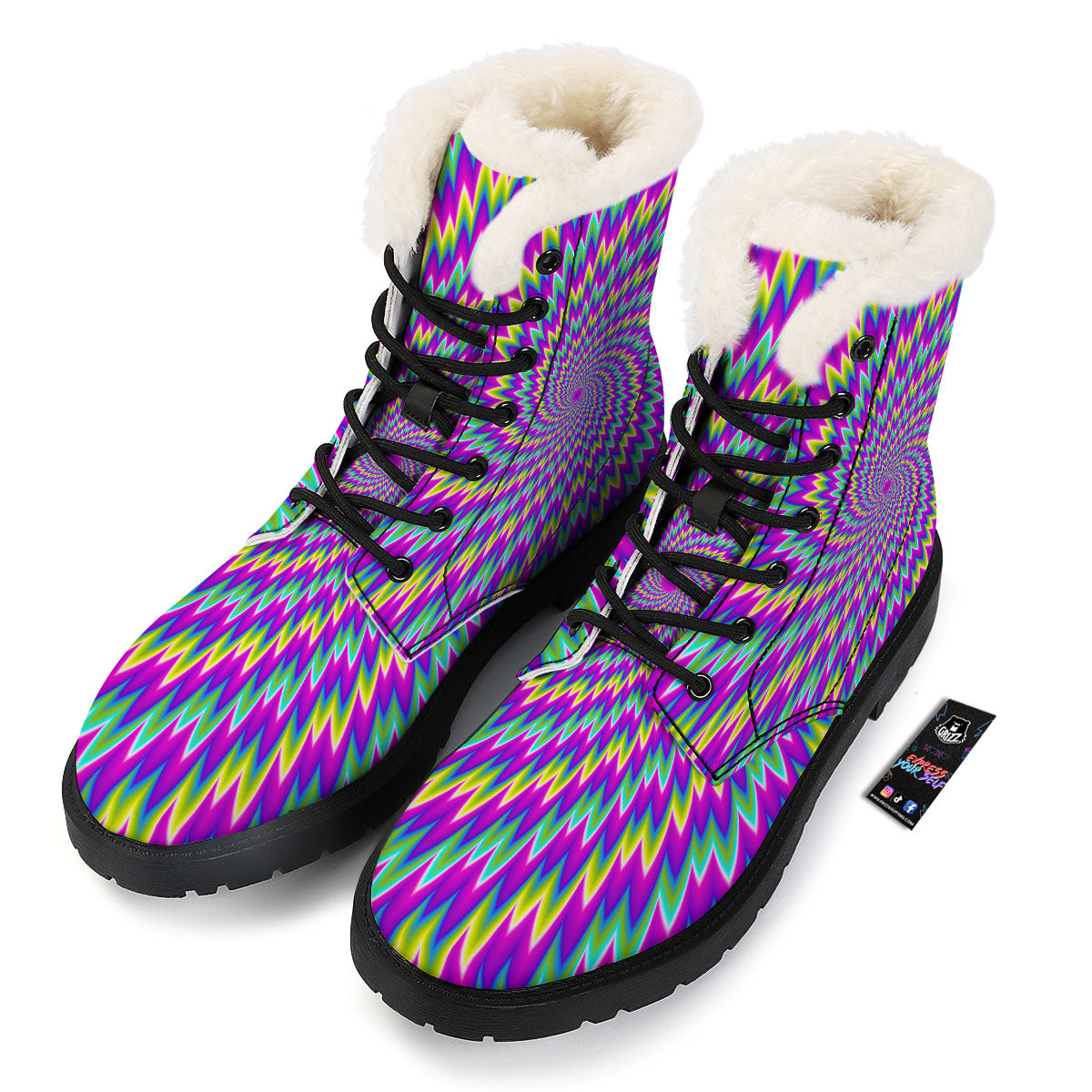 Moving Optical Illusion Abstract Spiral Winter Boots-grizzshop