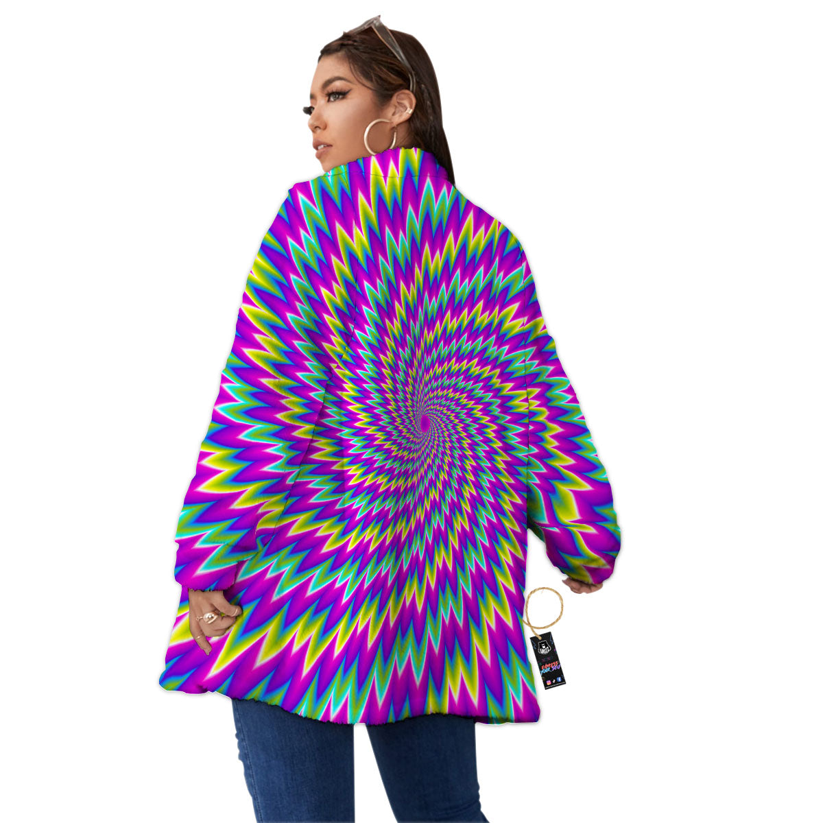 Moving Optical Illusion Abstract Spiral Women's Sherpa Jacket-grizzshop