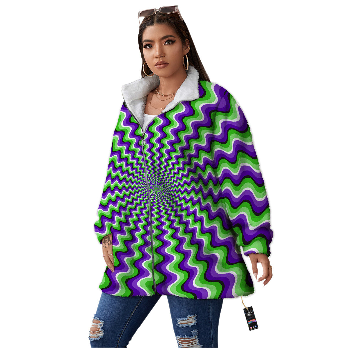 Moving Optical Illusion Colorful Dizzy Women's Sherpa Jacket-grizzshop