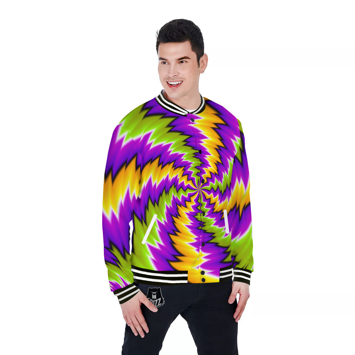 Moving Optical Illusion Dizzy Vortex Baseball Jacket-grizzshop