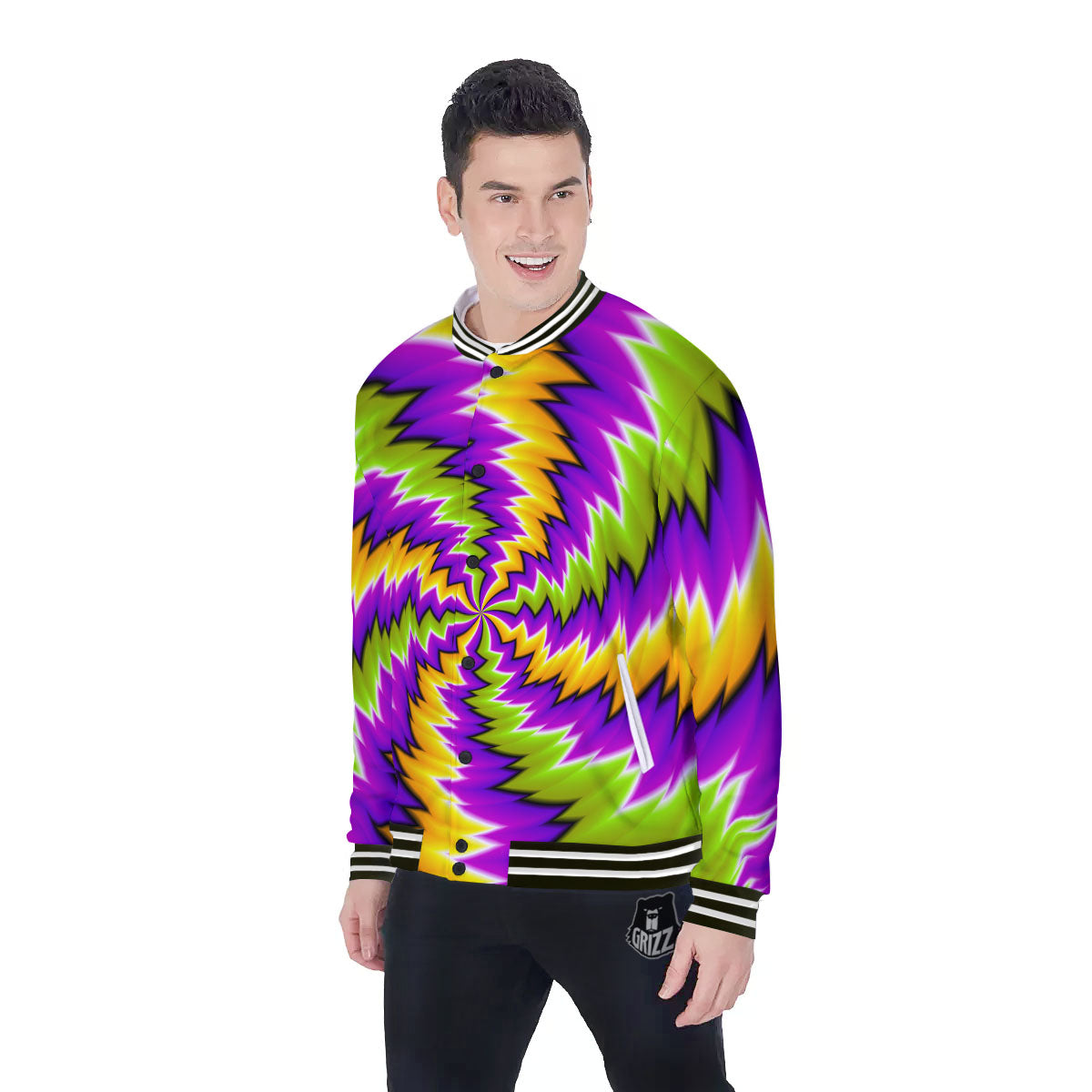 Moving Optical Illusion Dizzy Vortex Baseball Jacket-grizzshop