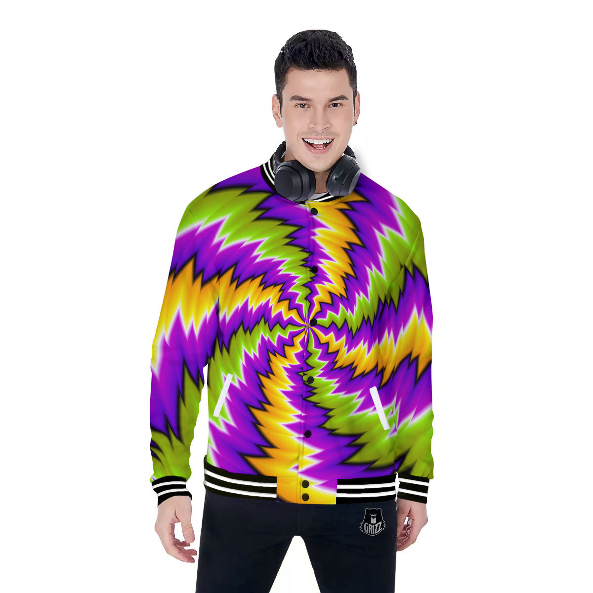 Moving Optical Illusion Dizzy Vortex Baseball Jacket-grizzshop