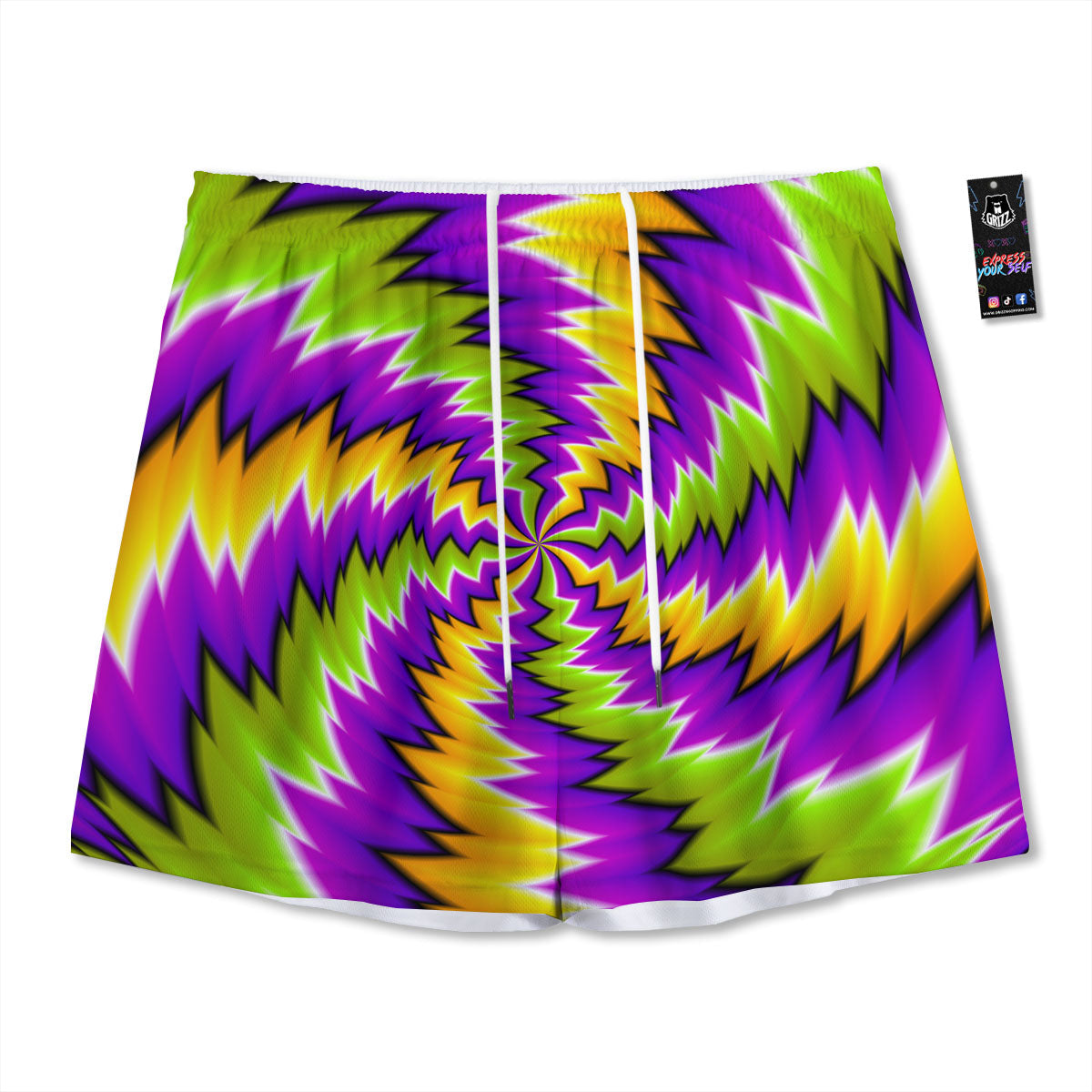Moving Optical Illusion Dizzy Vortex Mesh Shorts-grizzshop