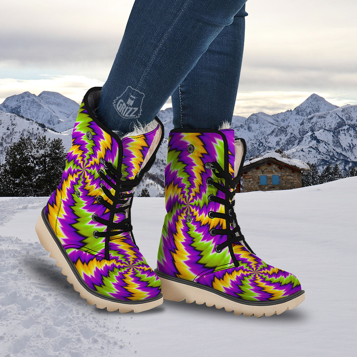 Moving Optical Illusion Dizzy Vortex Snow Boots-grizzshop
