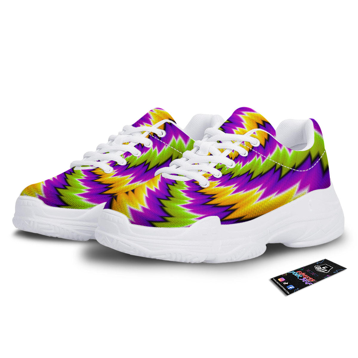 Moving Optical Illusion Dizzy Vortex White Chunky Shoes-grizzshop