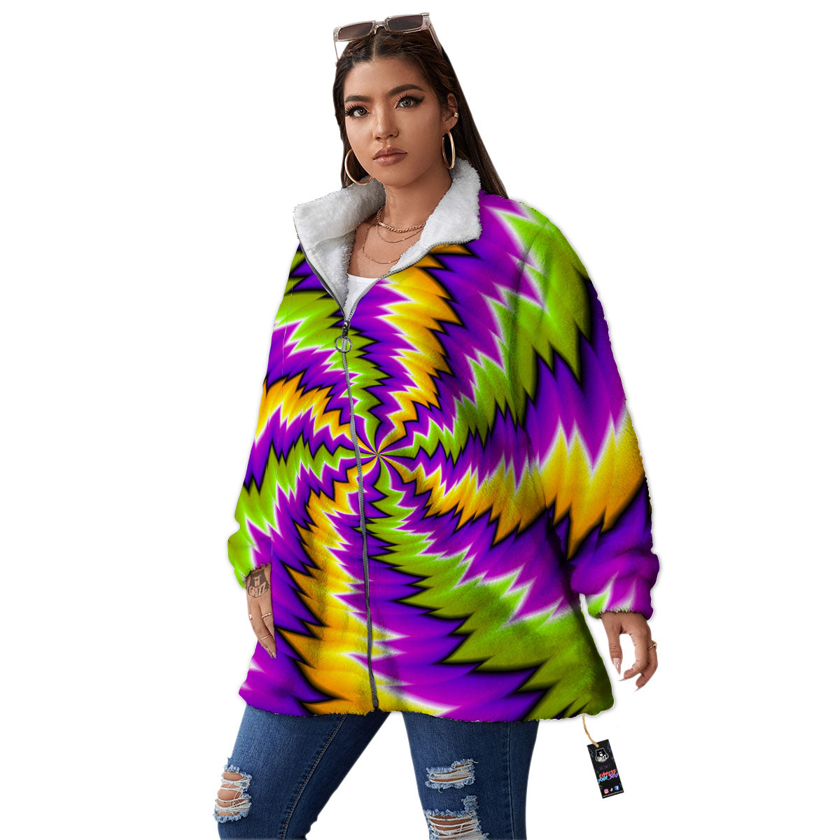 Moving Optical Illusion Dizzy Vortex Women's Sherpa Jacket-grizzshop