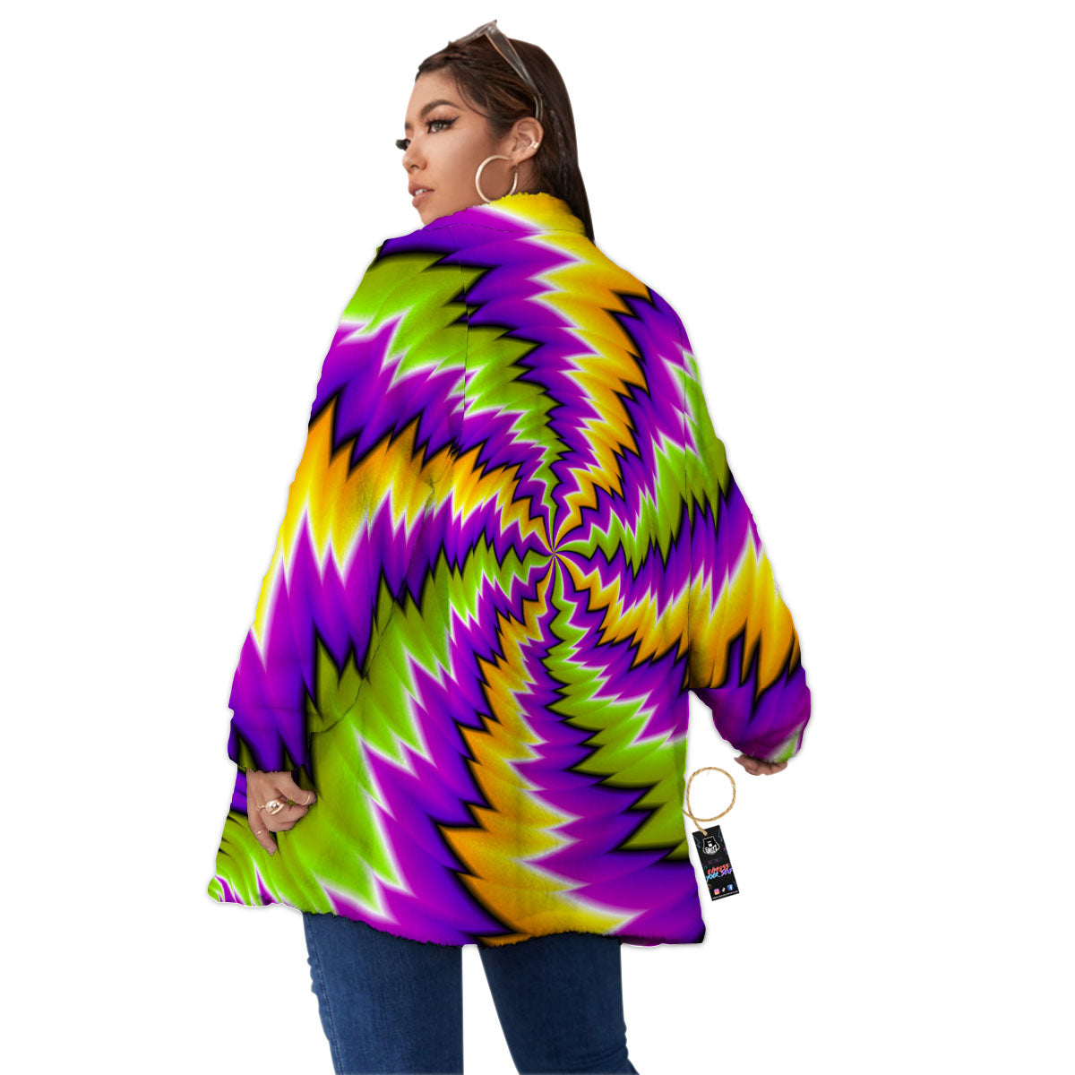 Moving Optical Illusion Dizzy Vortex Women's Sherpa Jacket-grizzshop